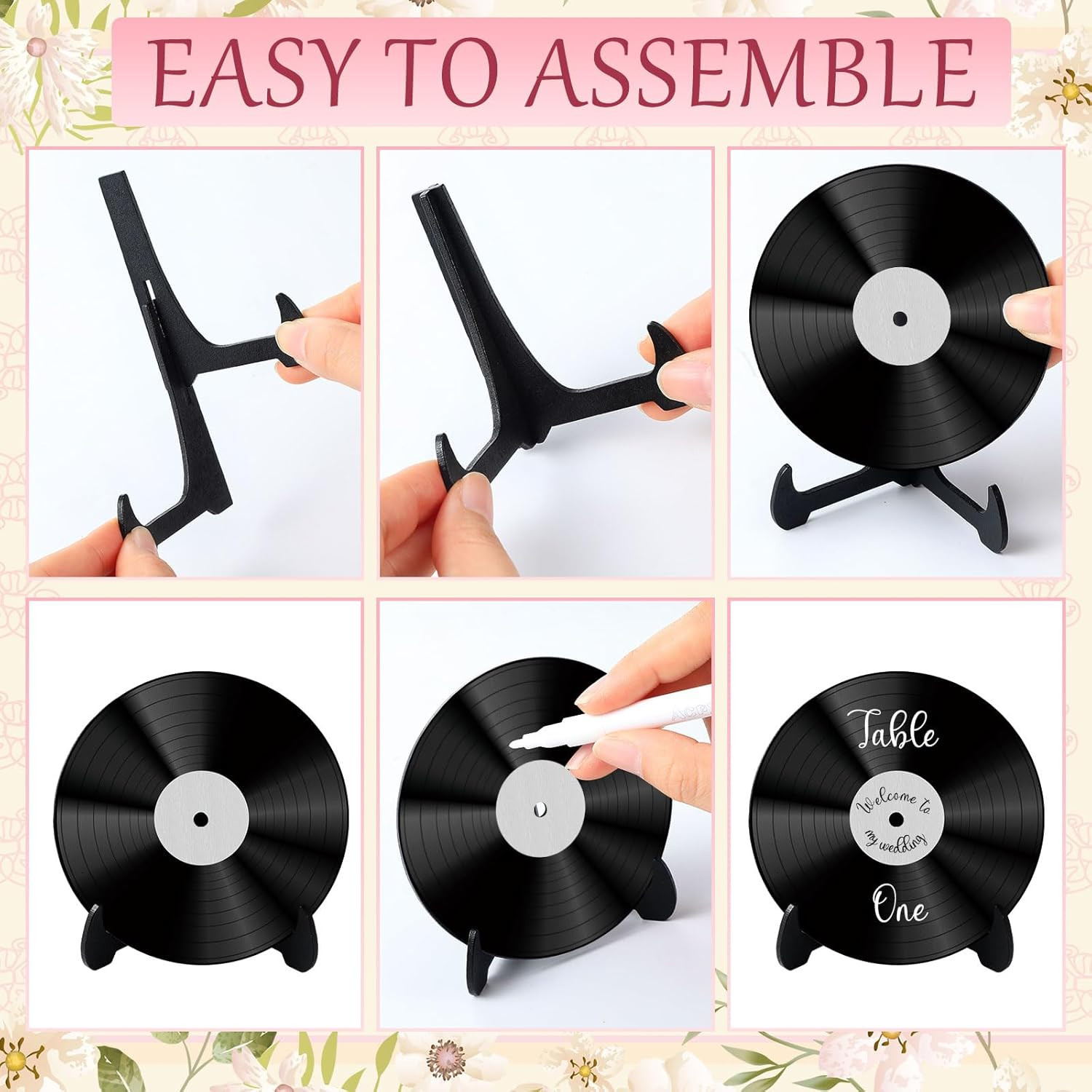 12 Pcs Vinyl Record Wood Wedding Table Numbers with Easel Stand Retro Music Wedd