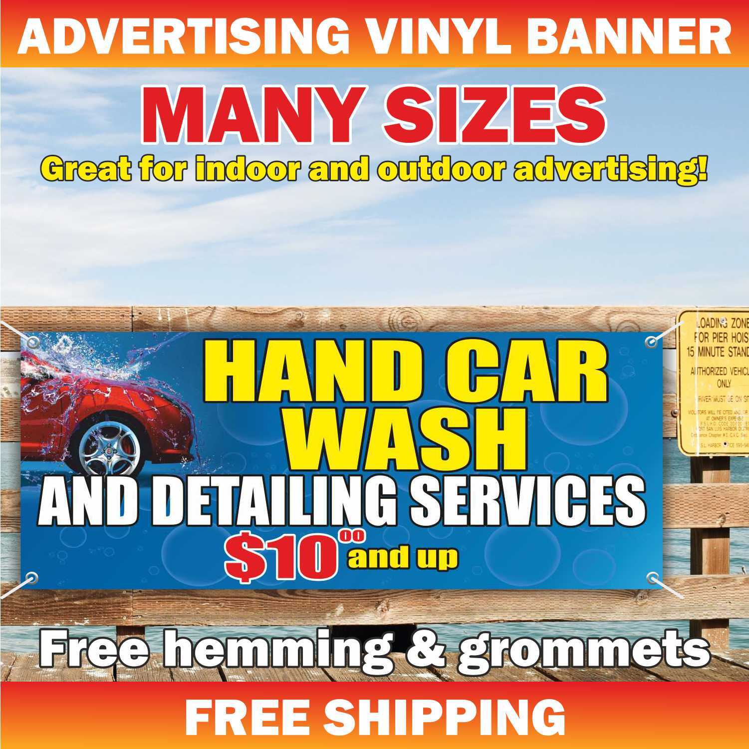 HAND CAR WASH Advertising Banner Vinyl Sign Auto DETAILING SERVICE Custom Price