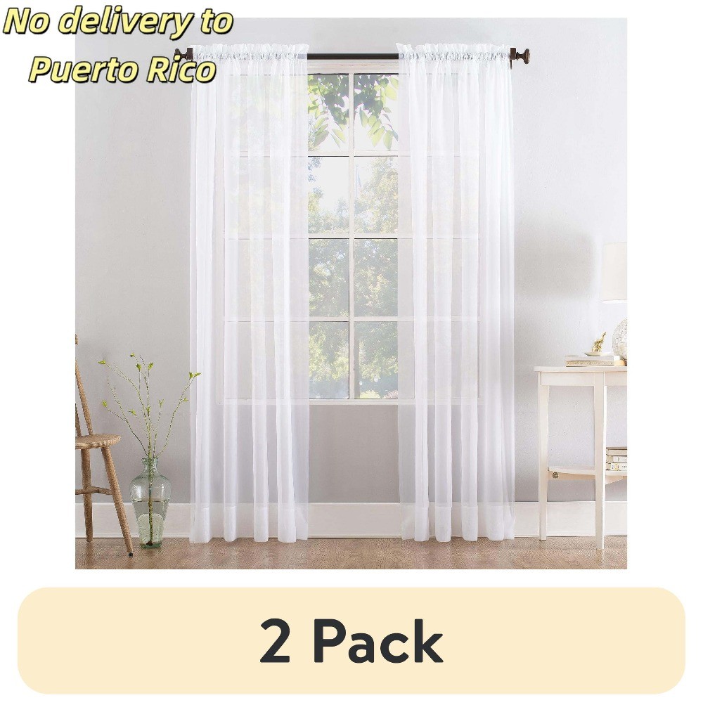 (2 pack) Marjorie 1-Piece Sheer Voile Rod Pocket Curtain Panel, 59″x84″, White