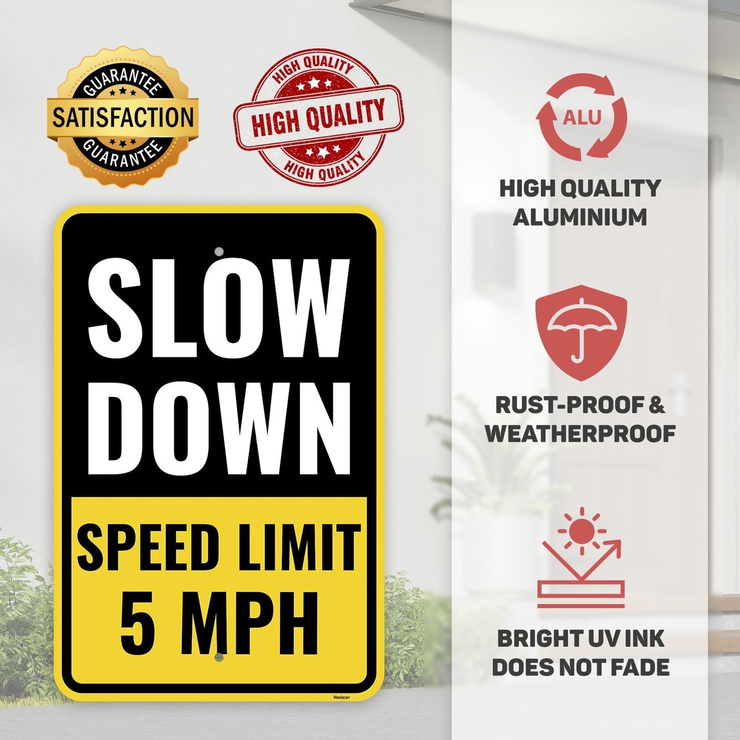 2PC 5 Mph Speed Limit Sign, 18 x 12 Inches – Aluminum – 5Mph Slow Down Safety…