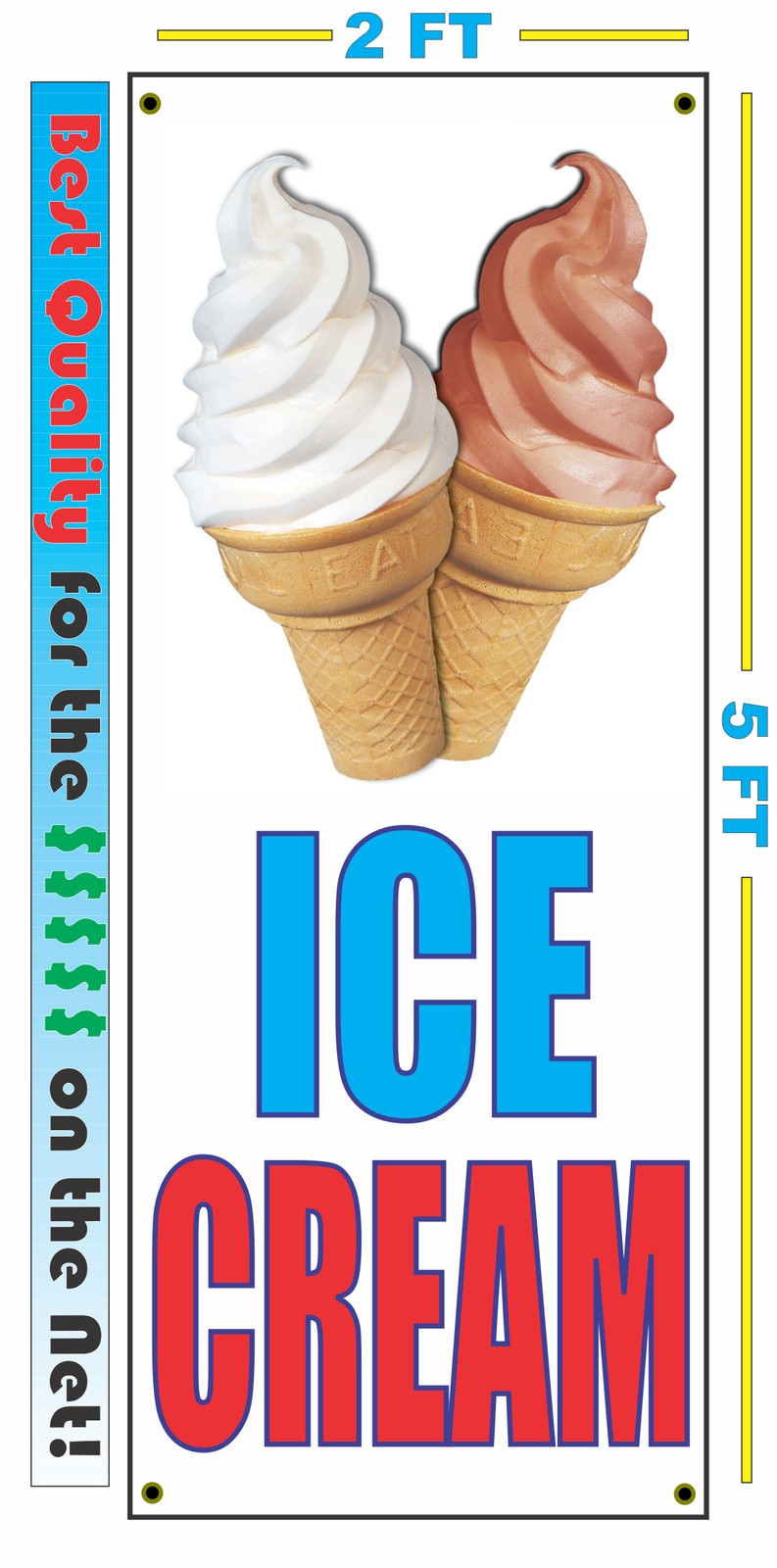 ICE CREAM w CONE VERTICAL Banner Sign NEW LARGER Size Best Quality for the $$