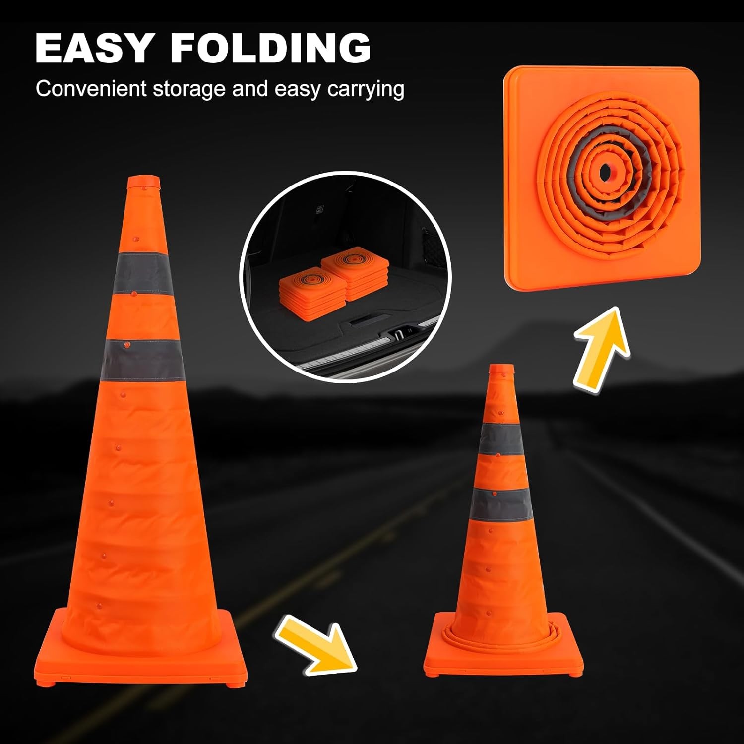 Collapsible Orange Safety Cones 18 Inch (2 Pack)- Pop-up Parking 18Inch