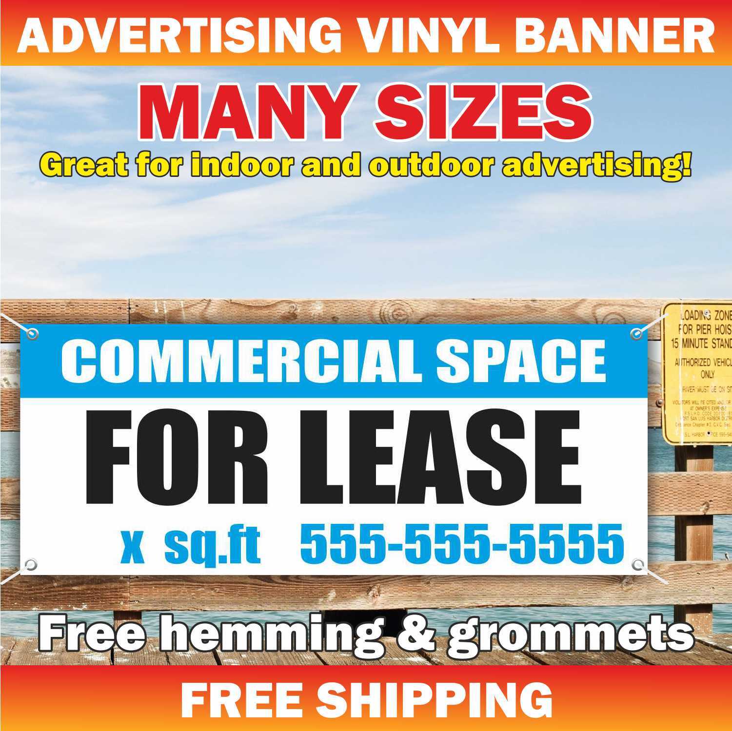 COMMERCIAL SPACE FOR LEASE Advertising Banner Vinyl Mesh Sign rent custom phone