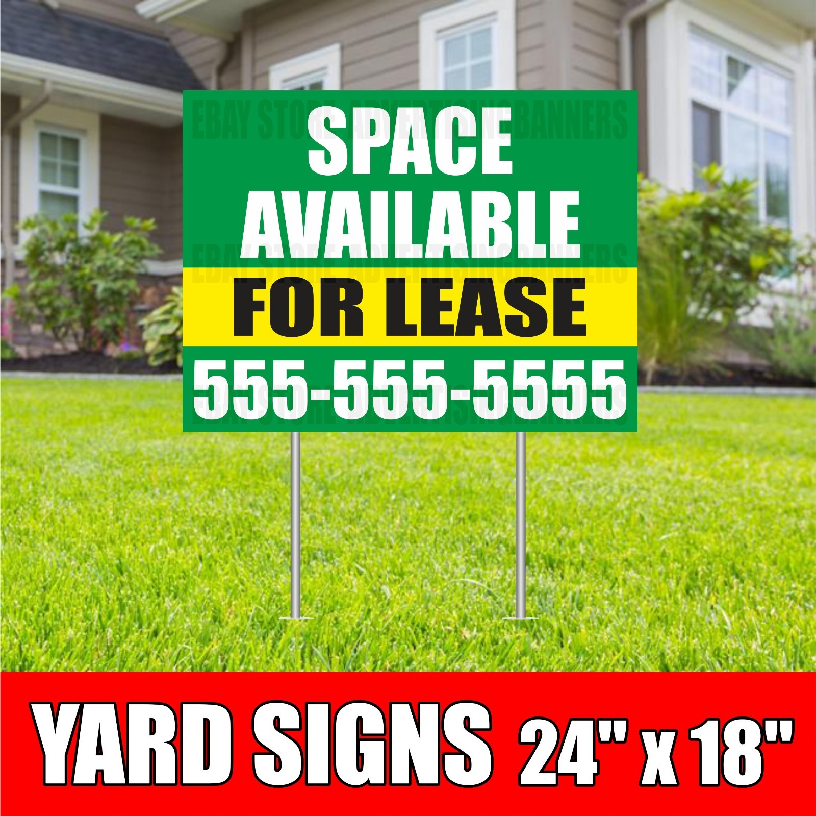 SPACE AVAILABLE FOR LEASE Yard Sign with H-Stakes Rent Office Room Custom Phone