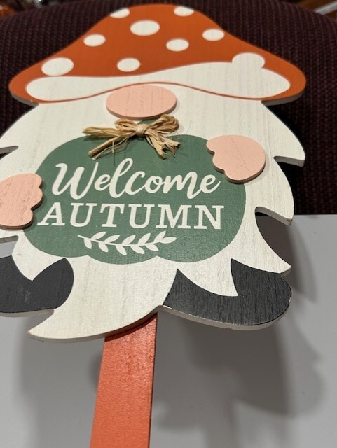 Welcome Autumn Gnome Shaped Yard Stake Wood 9-1/8w x 28-1/4T