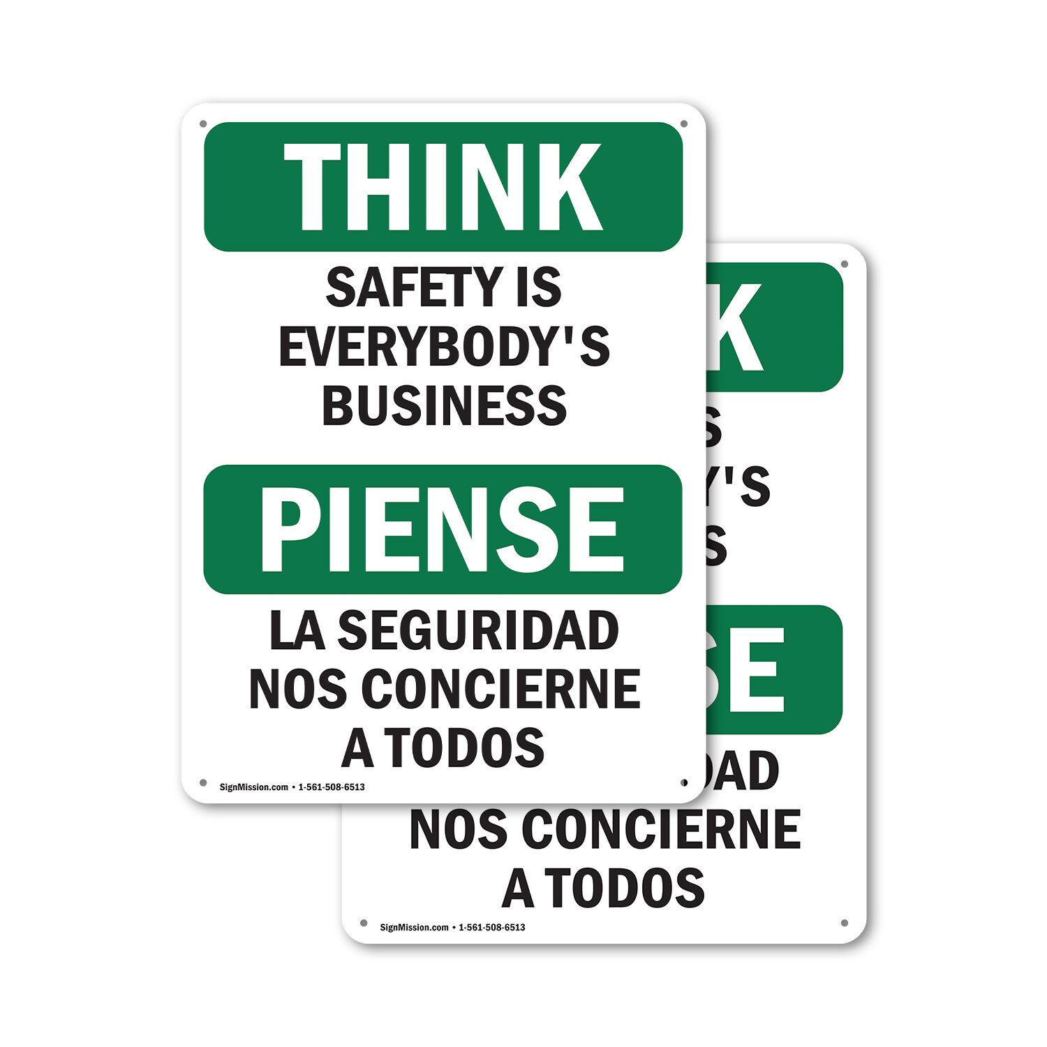 (2 Pack) Safety Is Everybody’s Business Bilingual OSHA Think Sign Decal Metal