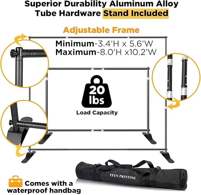 Custom Backdrop with Stand | Made in USA | Non-Glare Fabric | Heavy-Duty Alumi