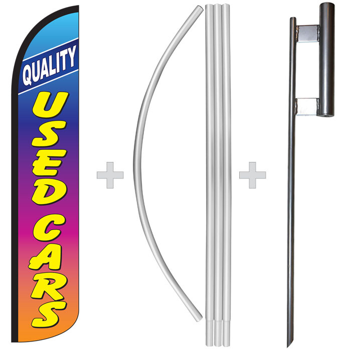 Quality Used Cars Rainbow 15′ Tall Windless Swooper Feather Flag & Pole Kit