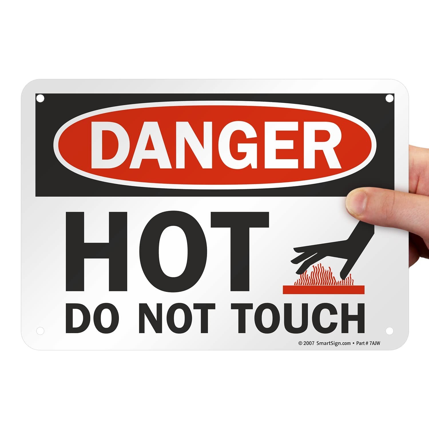 Danger Hot Do Not Touch Sign 7×10 Inch Aluminum Black Red On White Safety