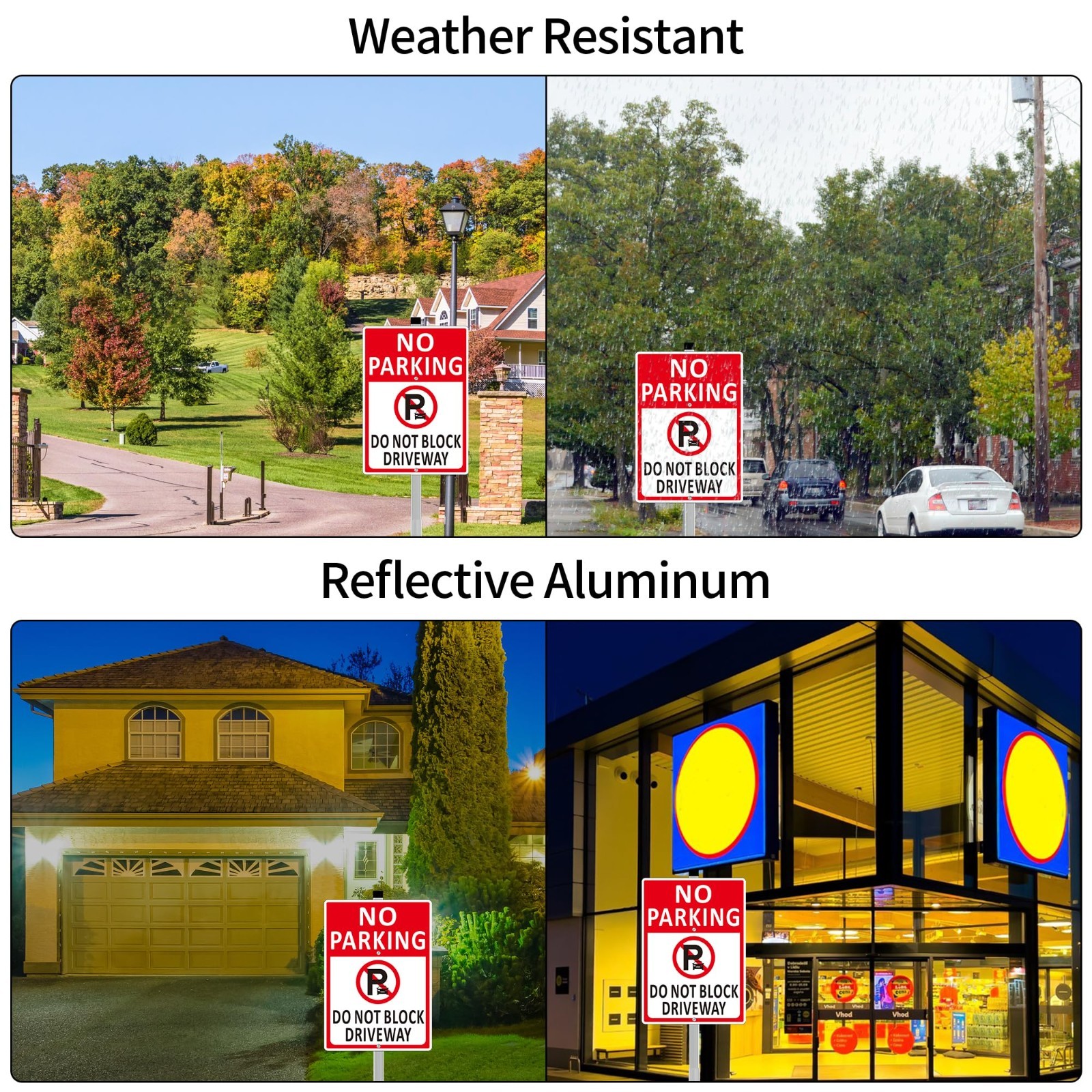 2 Pack No Parking Signs – 10×14″ Aluminum Metal, Rust-Proof, Weather Resistant,