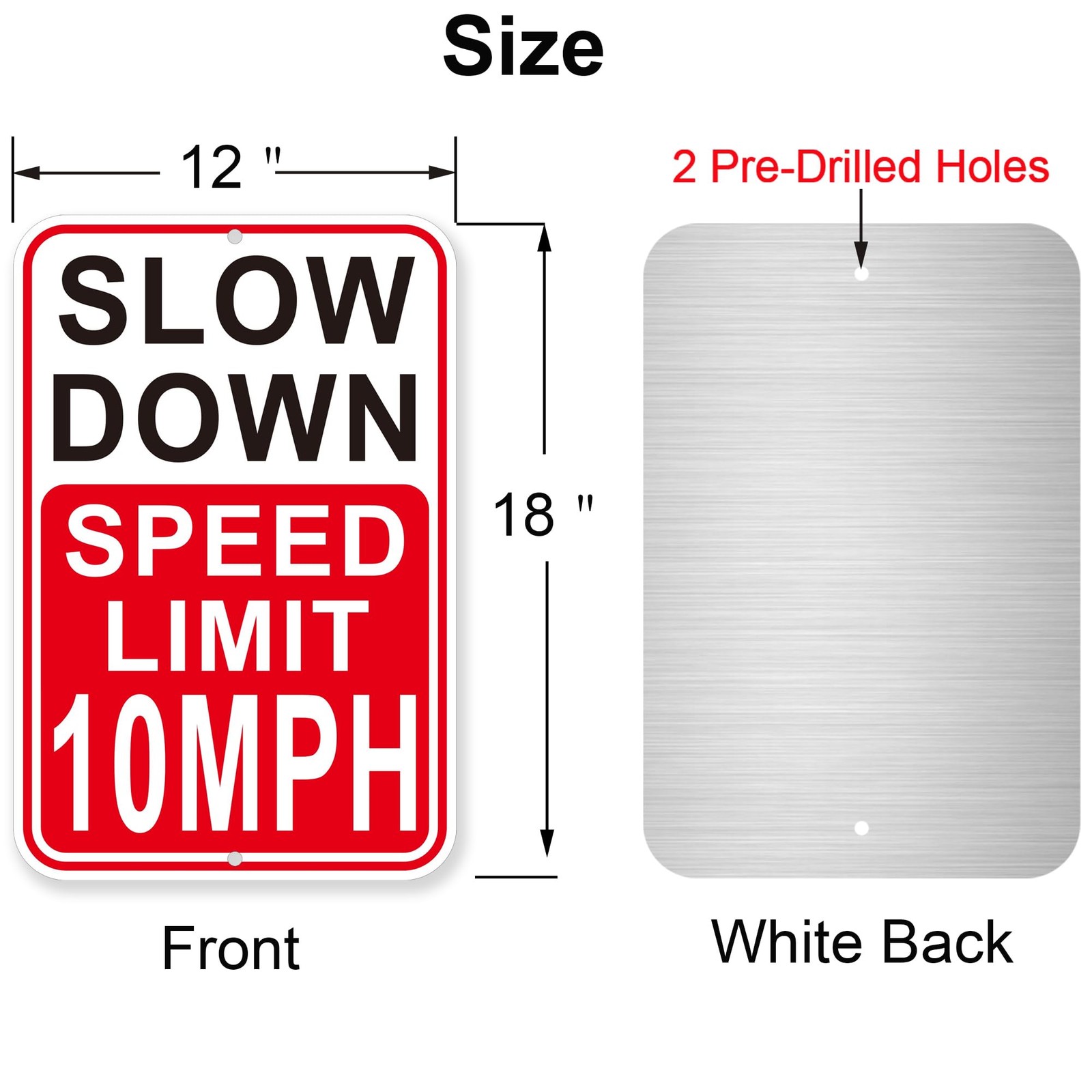 2 Pack Slow Down Speed Limit 10MPH Sign 18×12 Inches Reflective Aluminum