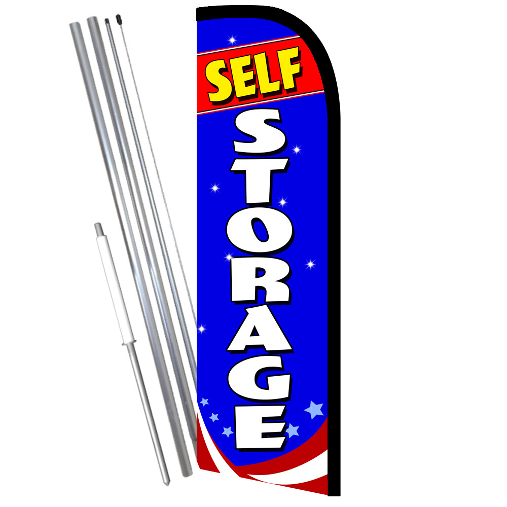 SELF-STORAGE Premium Windless Feather Flag Bundle (Complete Kit) OR Optional Rep