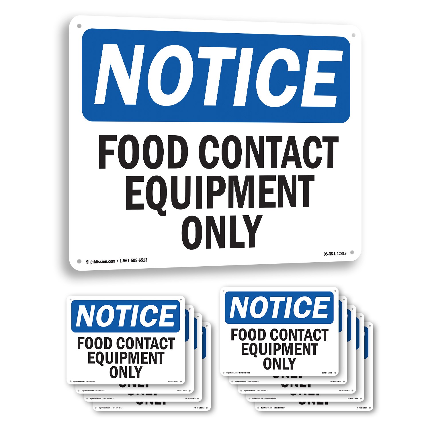 Food Contact Equipment Only OSHA Notice Sign Metal, Plastic, Decal 5 or 10 Pack