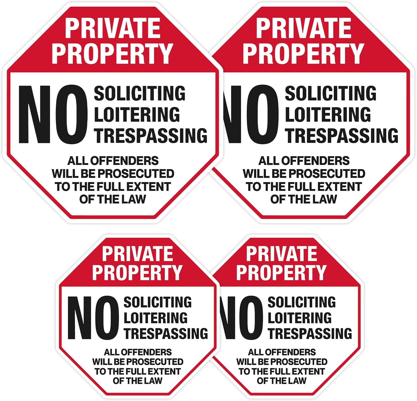 | (4 Pcs) Private Property No Trespassing Stickers – Two Sizes 4″x4″ & Two 2.75″