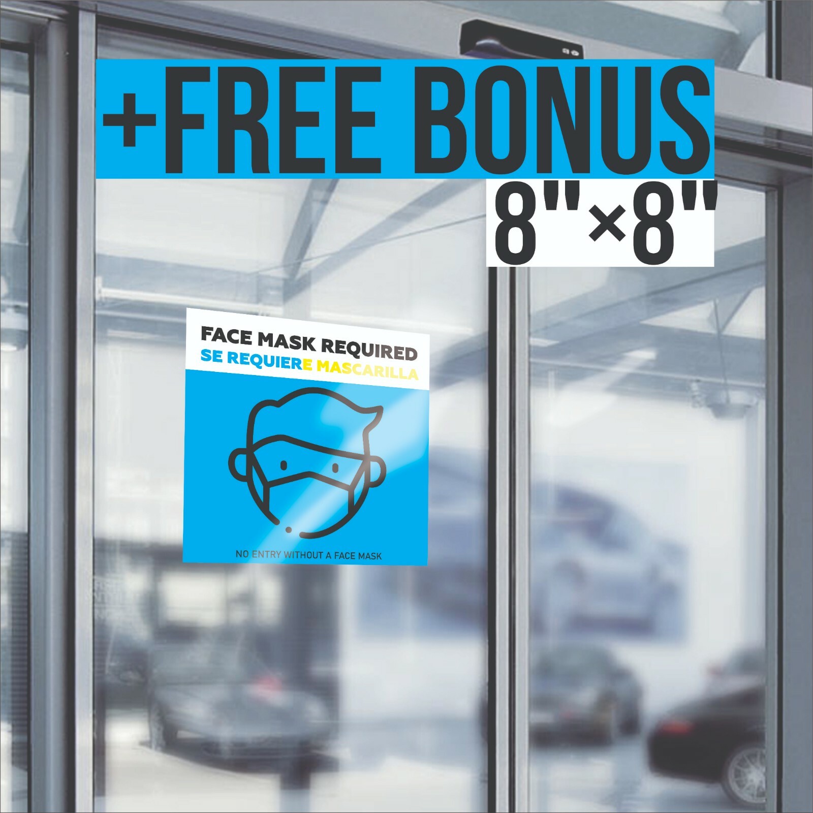 Social Distancing Floor Sign Carpet 5 Pack Plus Face Mask Required Window Decal