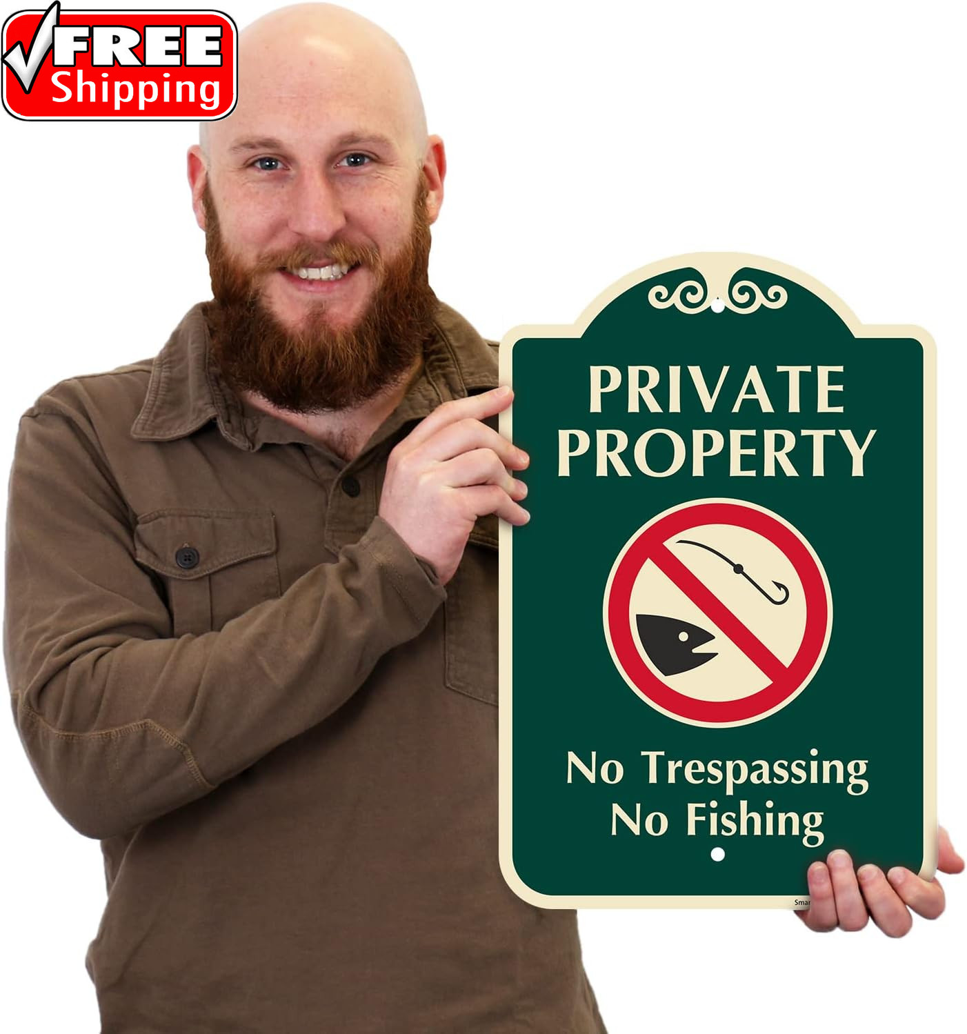 Designer “Private Property – No Trespassing, Fishing” Sign, 12″ X 18″, 120 Mil A