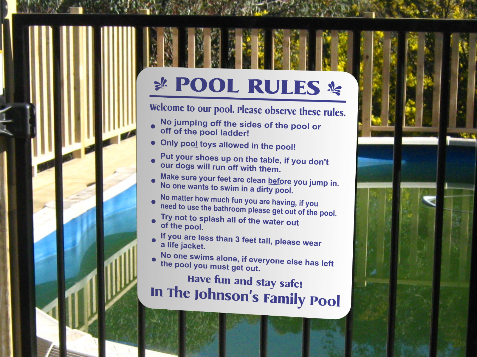 Custom SWIMMING POOL RULES SIGN 13″ X 15″ PermaEtch outdoor, .032″aluminum sign