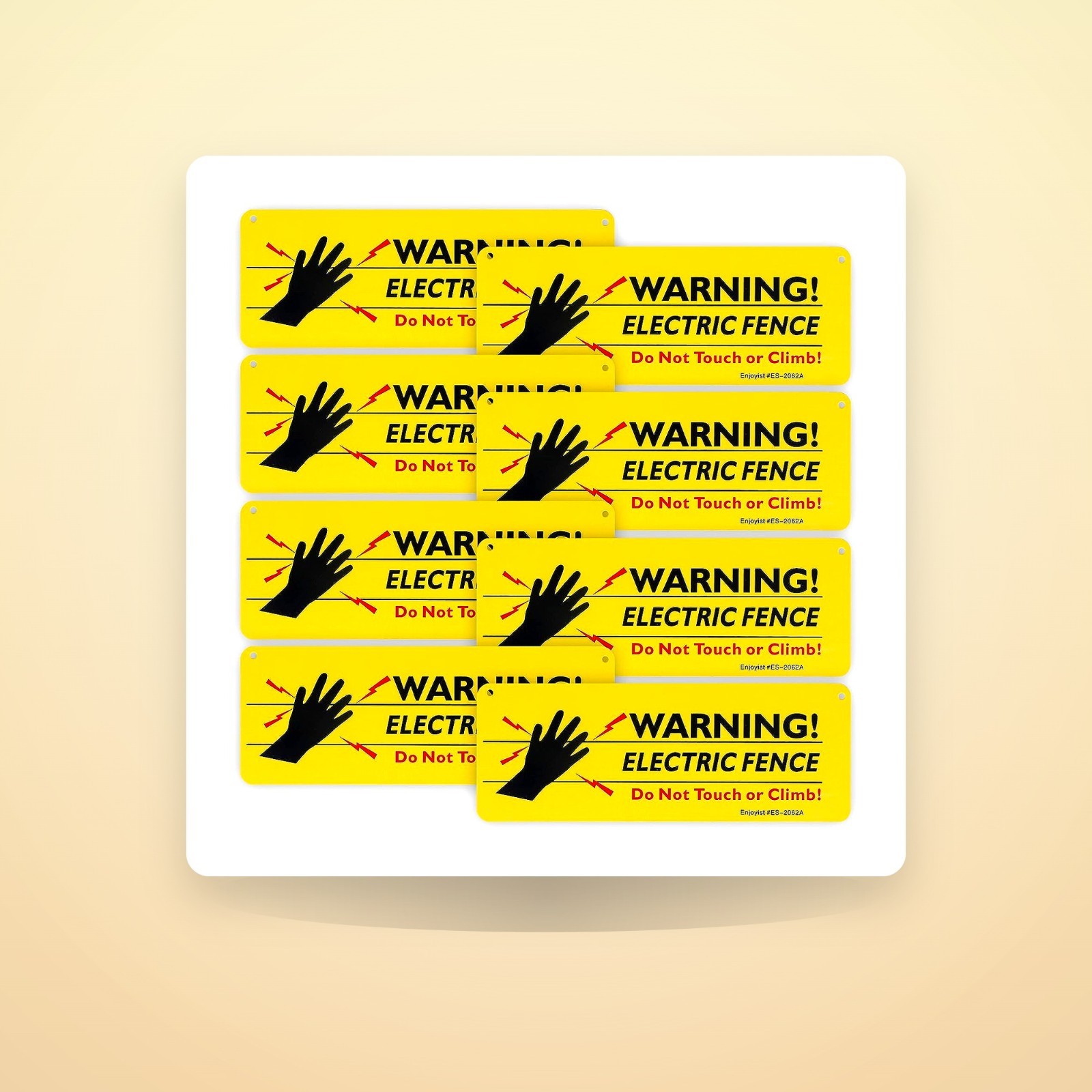 8-Pack Warning Electric Fence Safe Sign, 10″x 3.5″ Plastic Sign