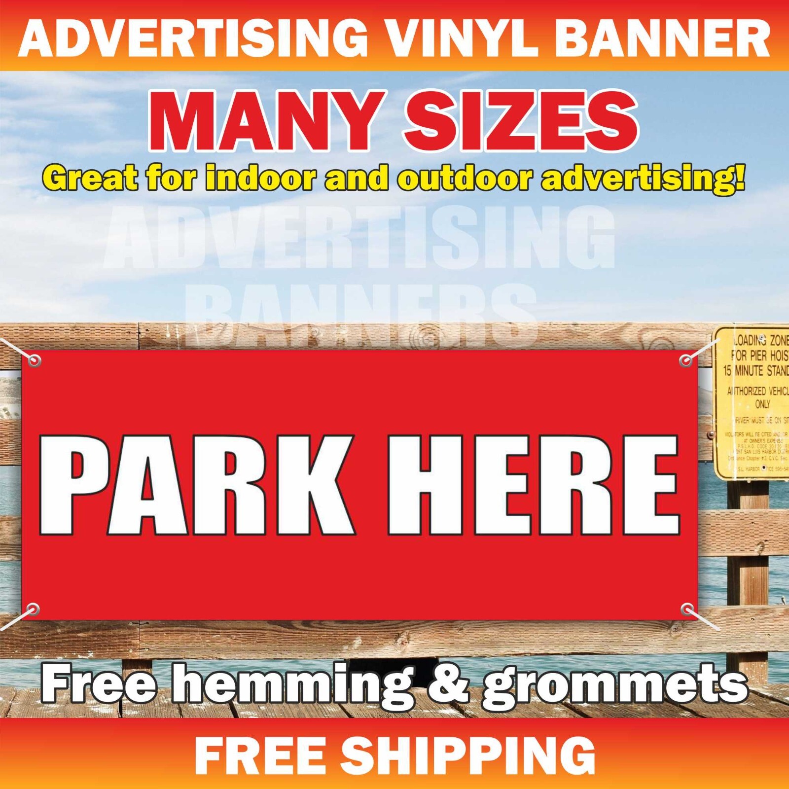 PARK HERE Advertising Banner Vinyl Sign parking garage valet car automobile