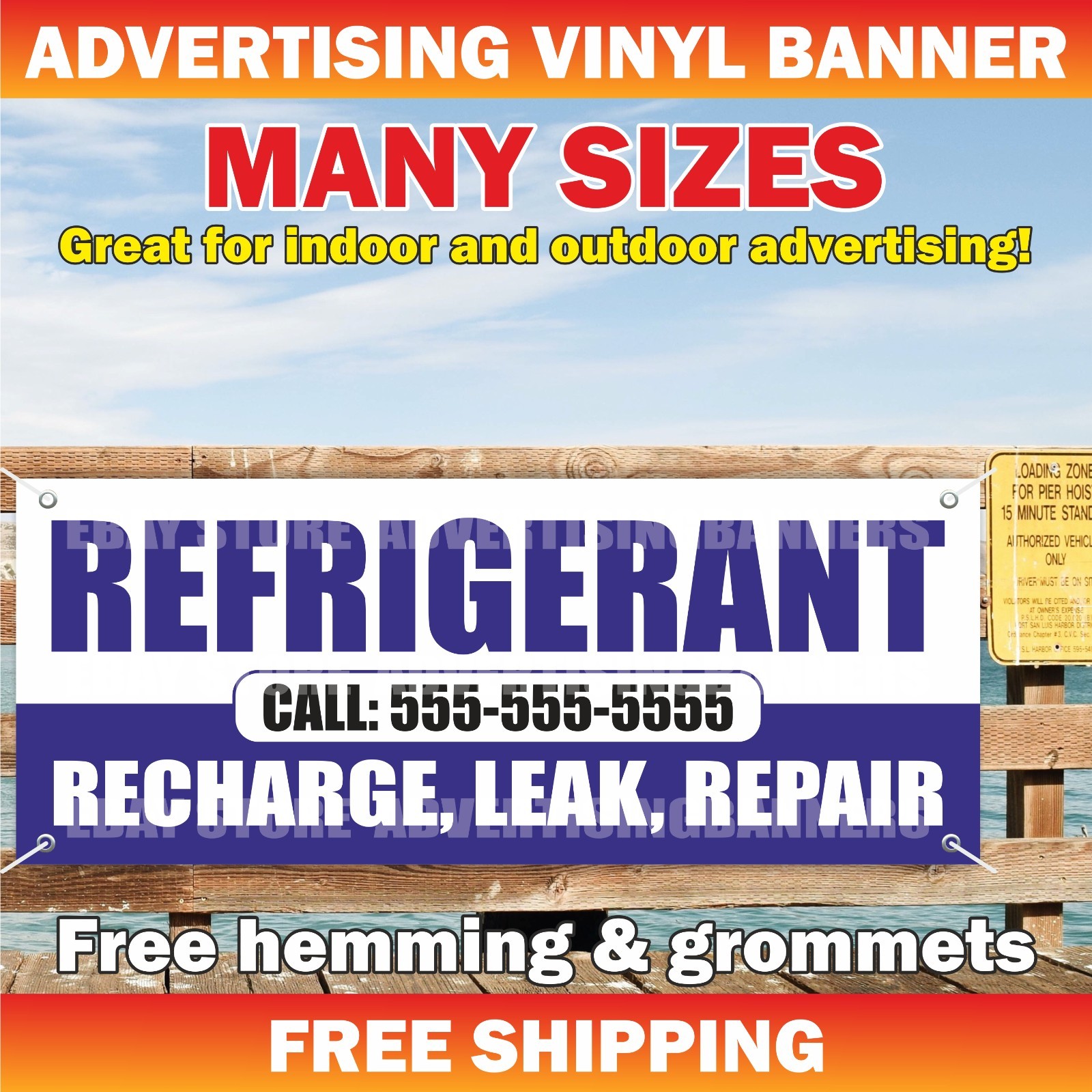 REFRIGERANT Advertising Banner Vinyl Mesh Sign Recharge Leak Repair Custom Phone