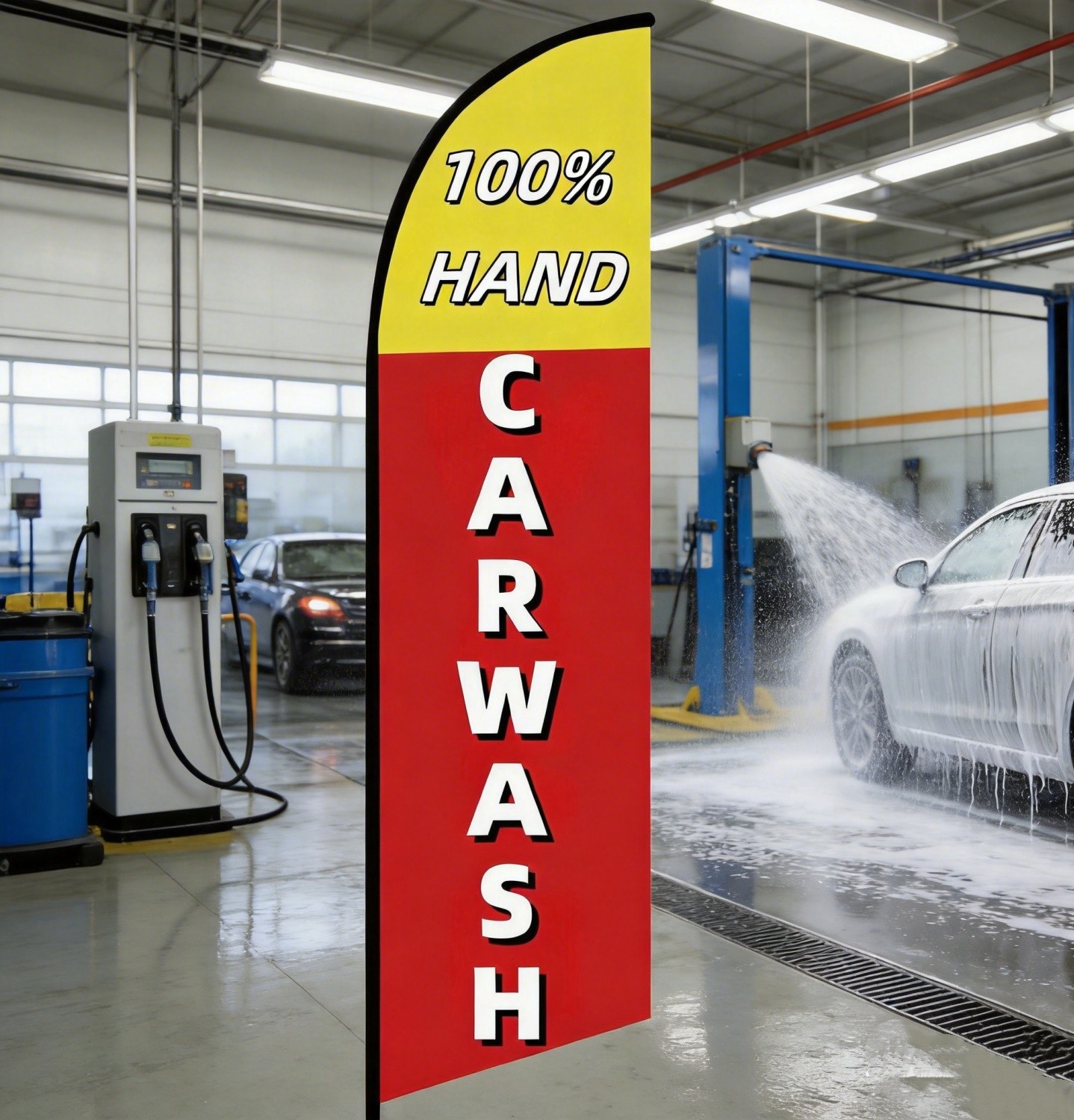 Car Wash Advertising Flutter Feather Flag Swooper Sign Banner 100% Hand Car Wash