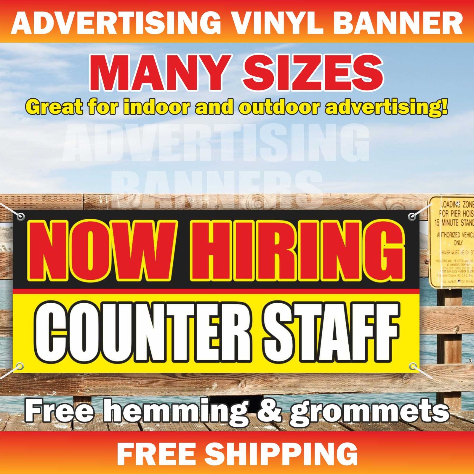NOW HIRING COUNTER STAFF Advertising Banner Vinyl Sign Work Job Employment