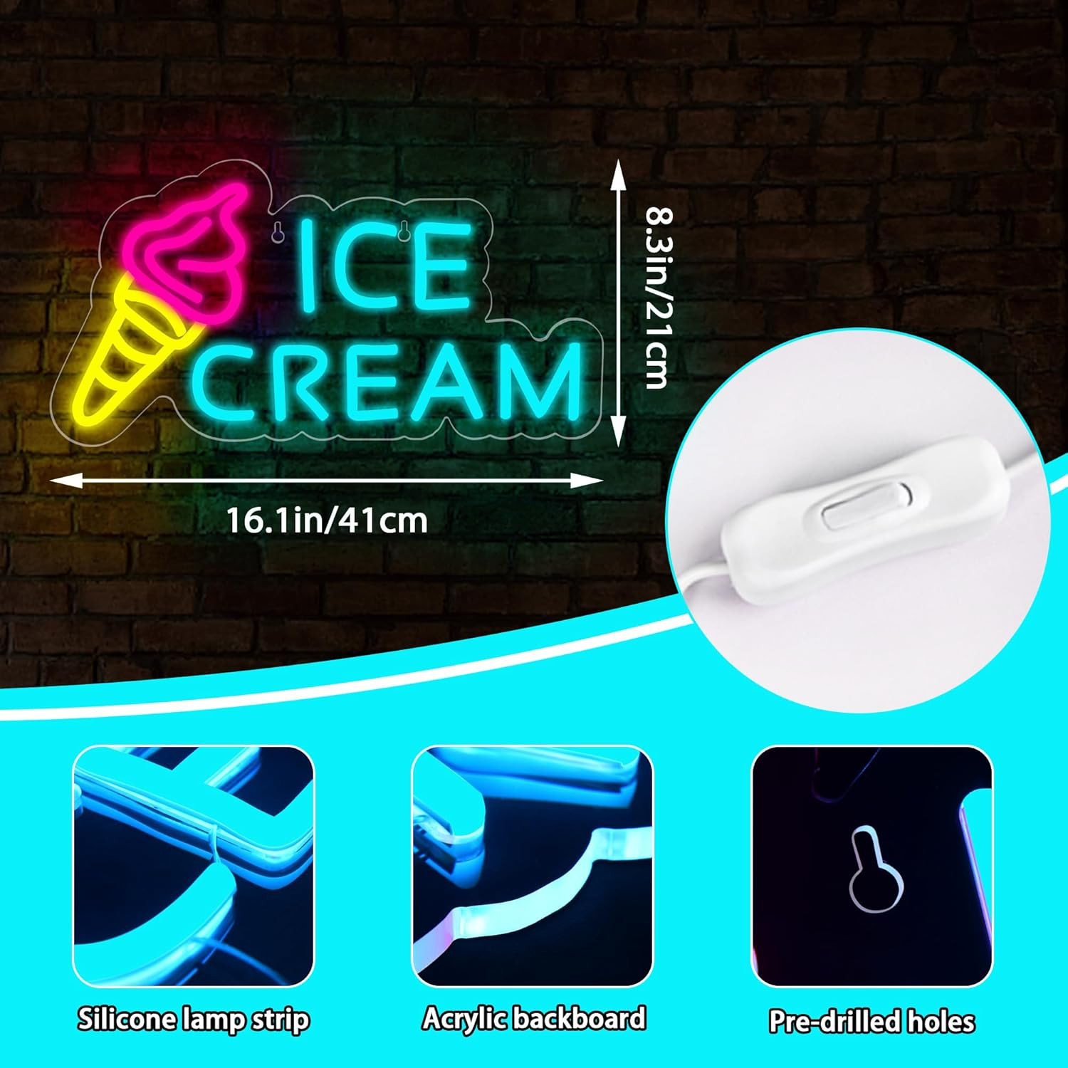 Ice Cream Neon Sign for Wall Decor,Ice Cream Shop Neon Decor,Business Dessert LE