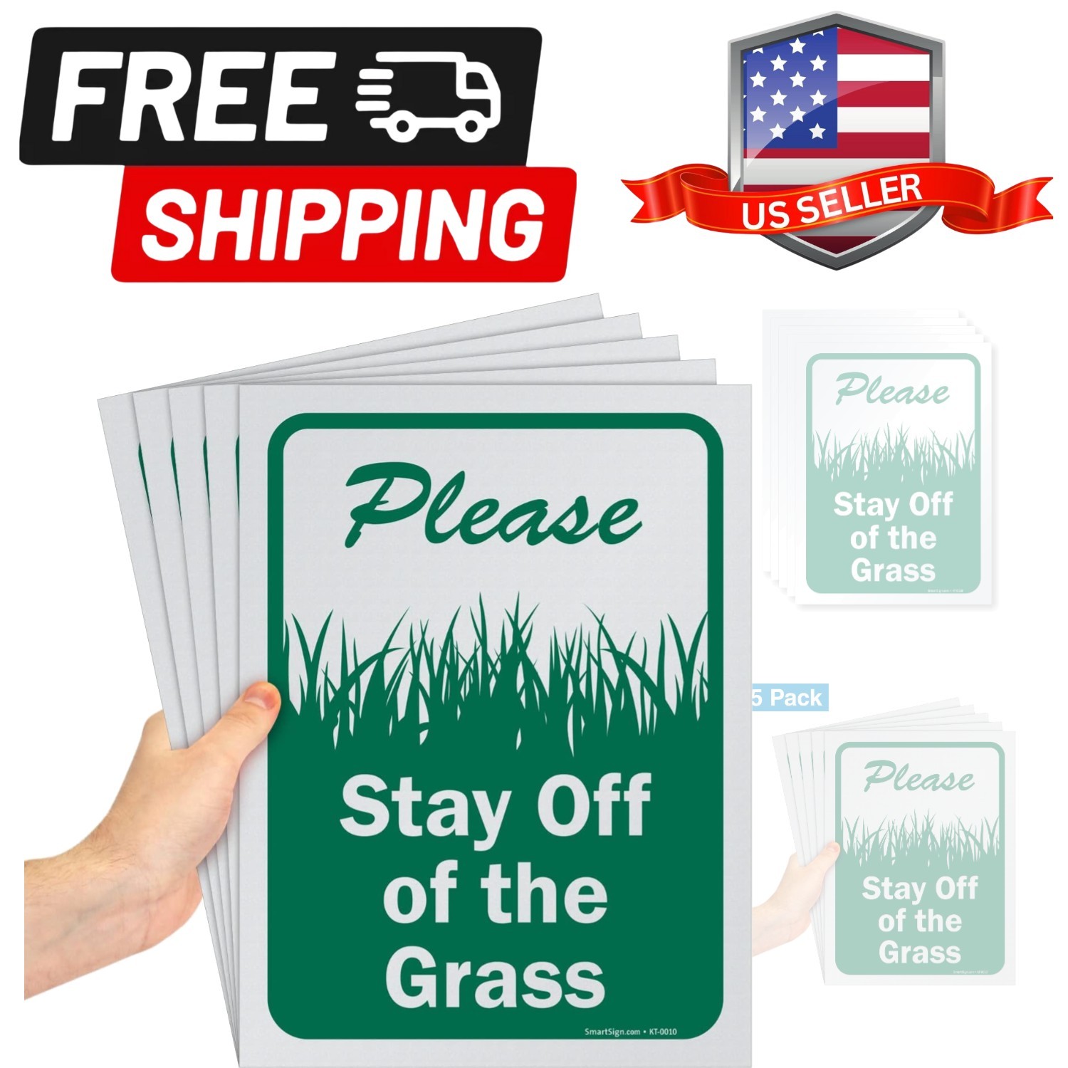 Pack of 5 12 x 9 inch “Please Stay Off The Grass” Sign, Screen Printed, 10 mi…