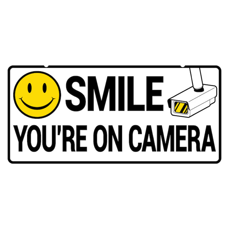 Smile You’re On Camera Stickers 5-In X 10-In Aluminum Information Display Sign