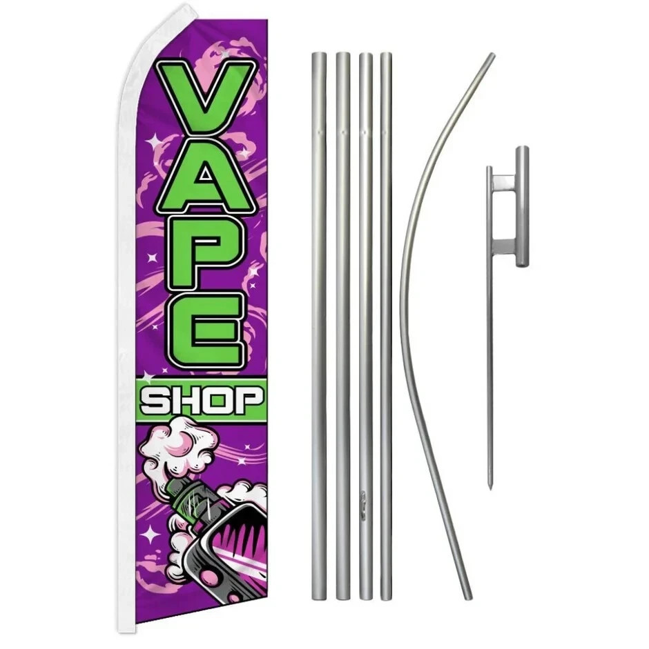 Vape Shop (PR/GN) Swooper Flutter Feather Advertising Dispensary Flag & Pole Kit