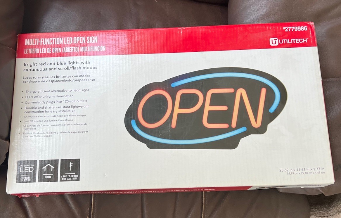 New OPEN Neon Sign LED Utilitech Multi Function Energy Efficient Business Hang