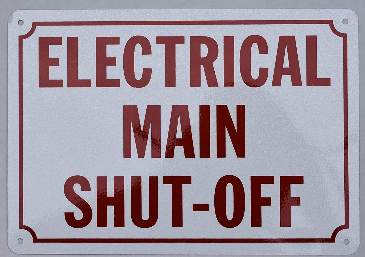 Electrical Main Shut Off Sign (Aluminium Reflective, White 7X10)-REF24-1027