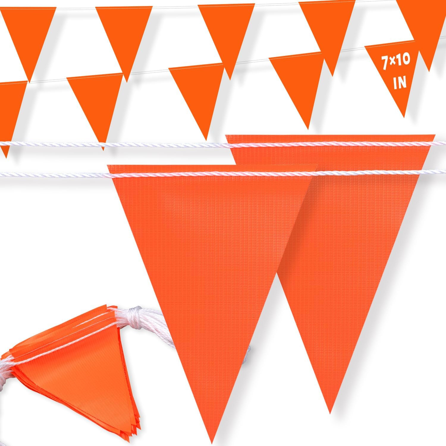 105Ft Pennant Banner Flags, 7X10 Orange 45 Pcs High Visibility Safety Flagging o