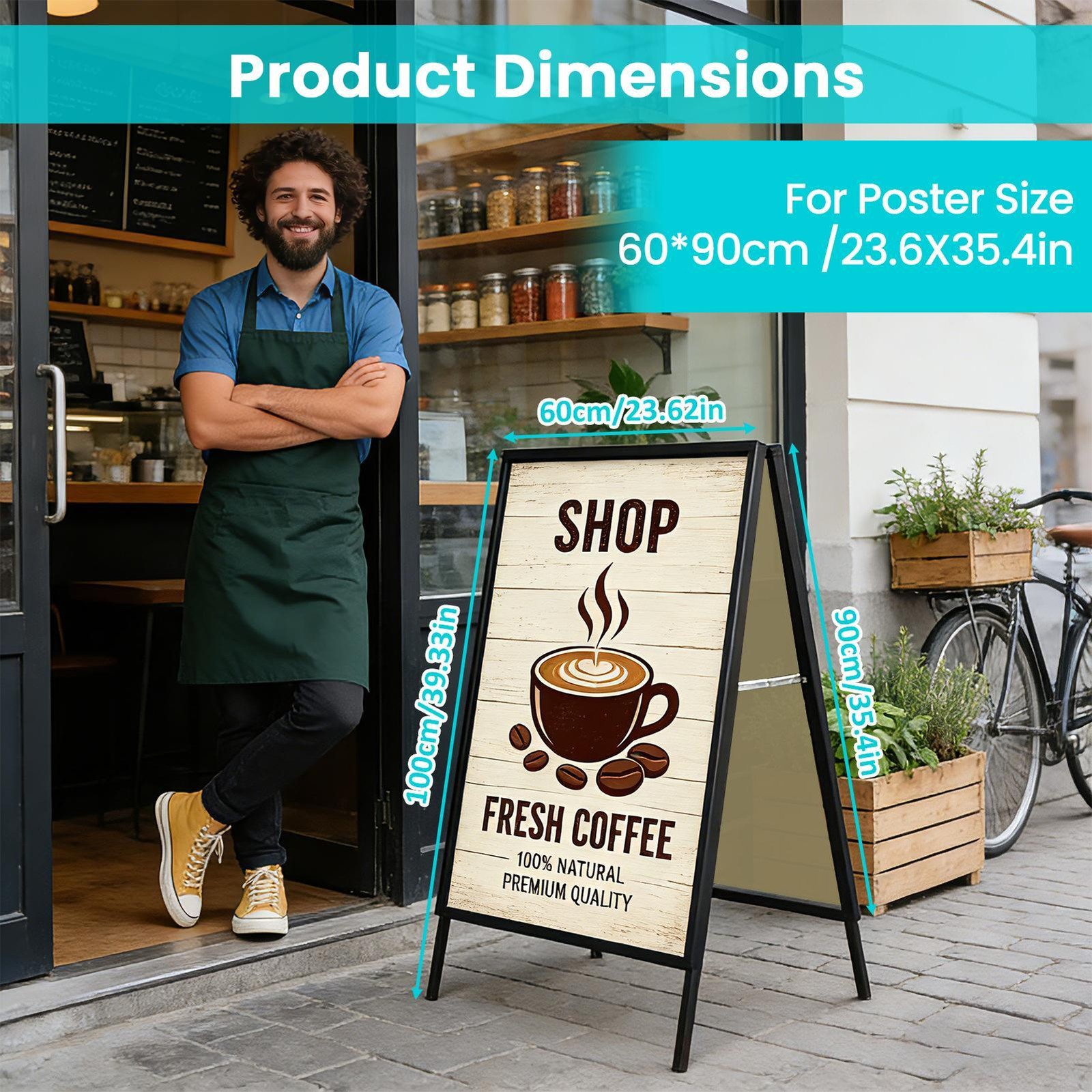Double-Side Heavy Duty Slide-in Folding A Frame Sign Sidewalk Sign 24x 36 Inch
