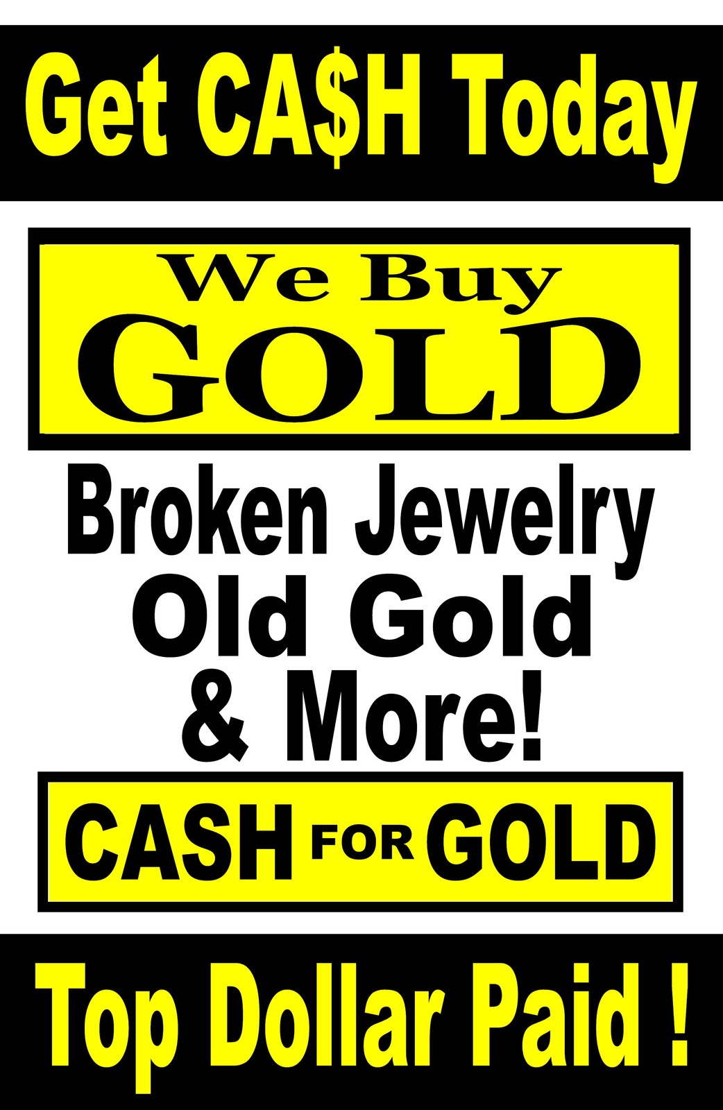 CASH for GOLD We Buy gold jewelry old gold advertising poster sign 36″ x 48″