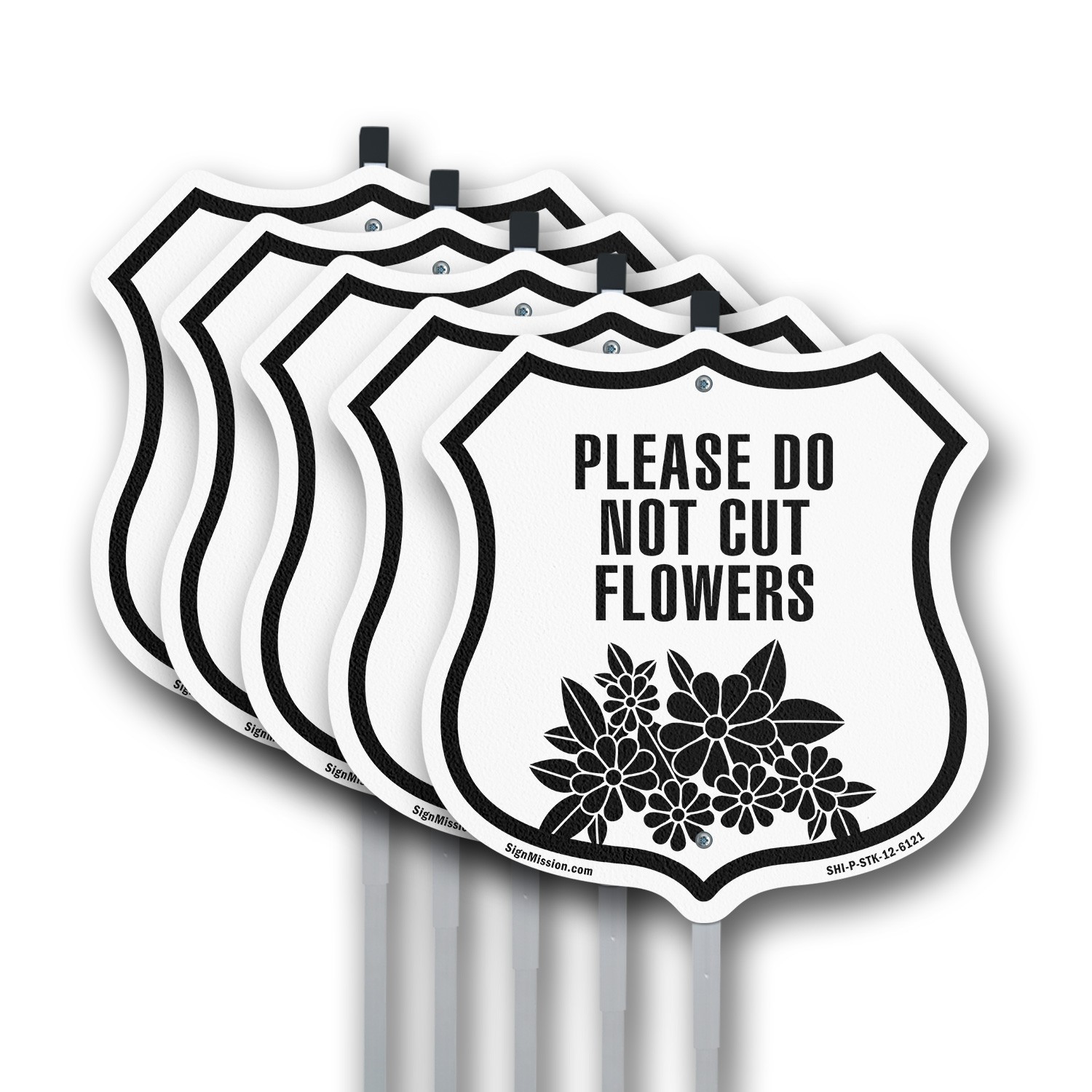 Please Do Not Cut Flowers Shield Shaped Sign With Stake Made in the USA