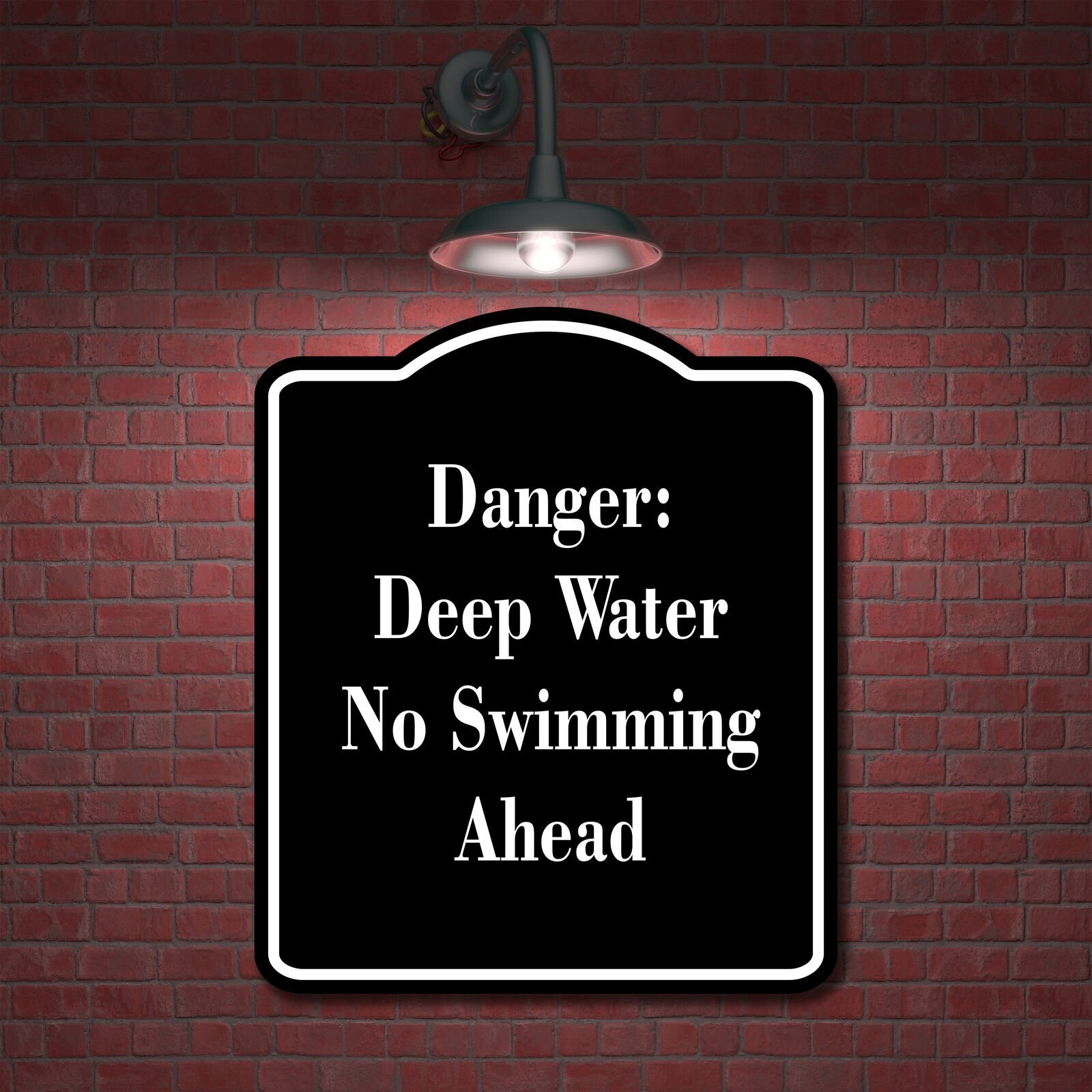 Danger Deep Water No Swimming Ahead BLACK Aluminum Composite Sign