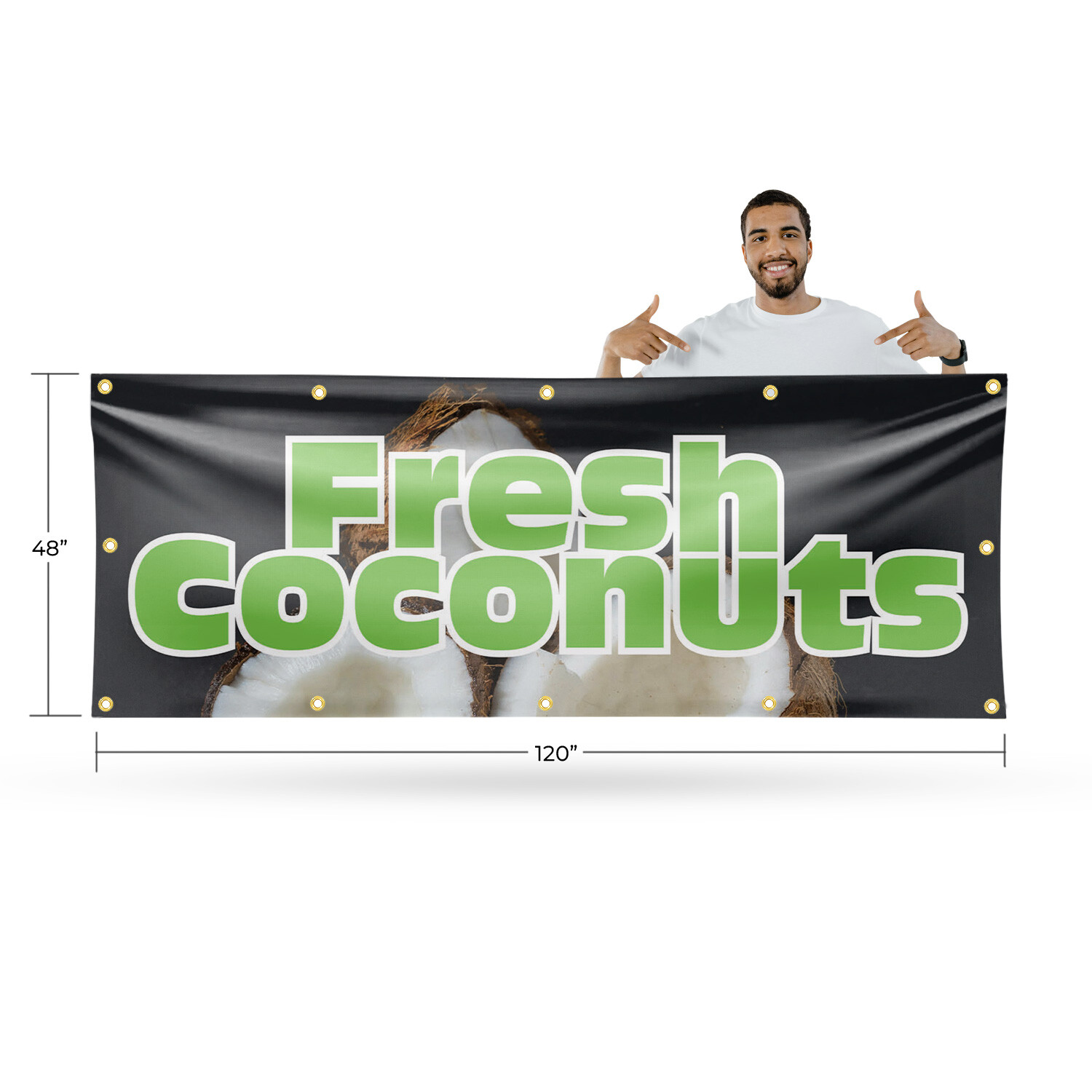 Fresh Coconuts Vinyl Banner Sign with Metal Grommets Heavy-Duty Single-Sided