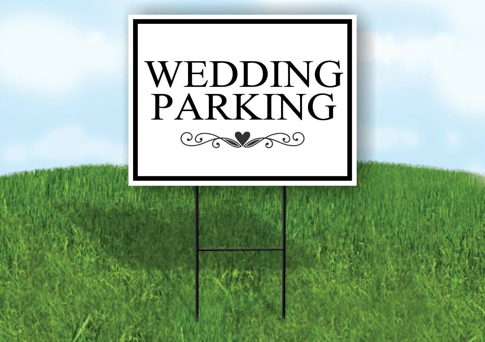 WEDDING PARKING SCROLL HEART BLACK BORDER Yard Sign Road with Stand LAWN SIGN