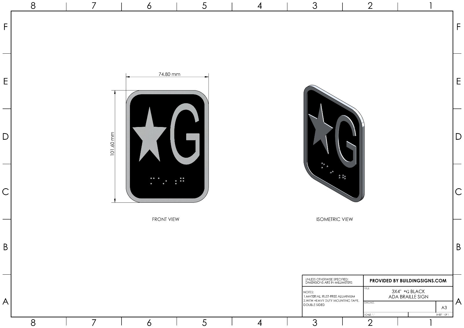 Elevator floor number Star G sign – Elevator Jamb Plate Star G ( 3×4-REF24-1027