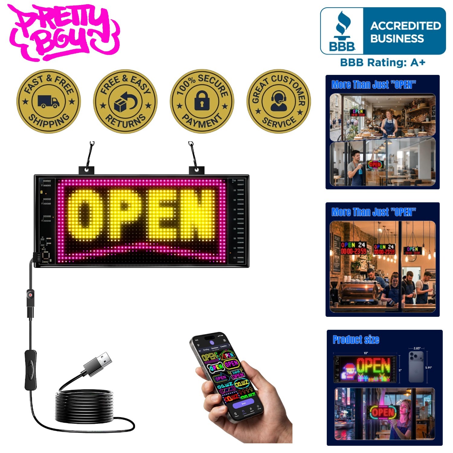Versatile 11x5in LED Display Sign with Custom Text – Perfect for Stores & Bars