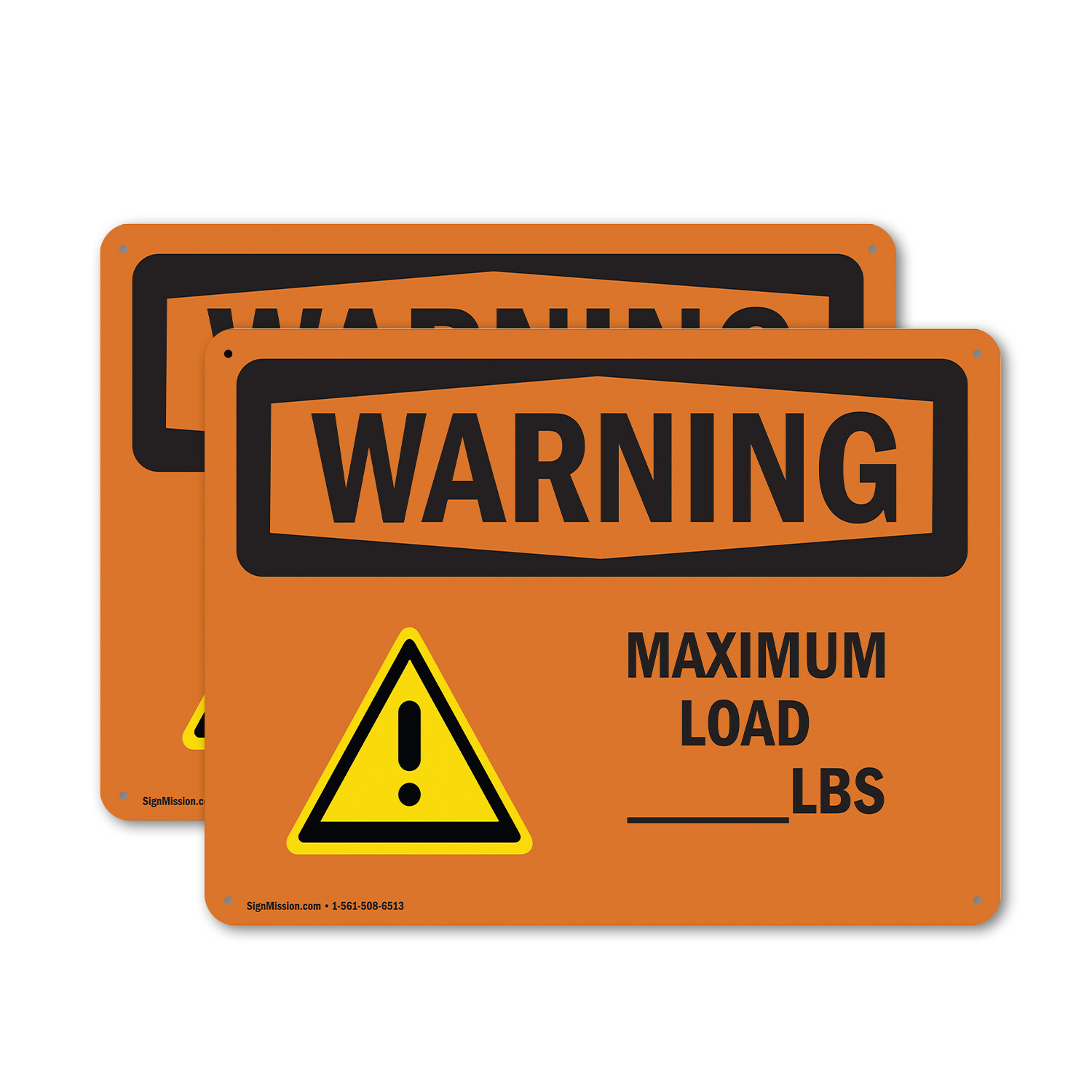 (2 Pack) Custom Maximum Load – Lbs OSHA Warning Sign Decal Metal Plastic