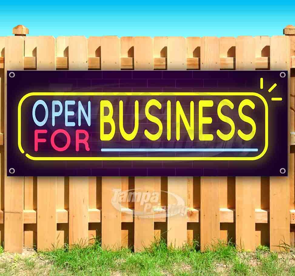 OPEN FOR BUSINESS Advertising Vinyl Banner Flag Sign Many Sizes NEON