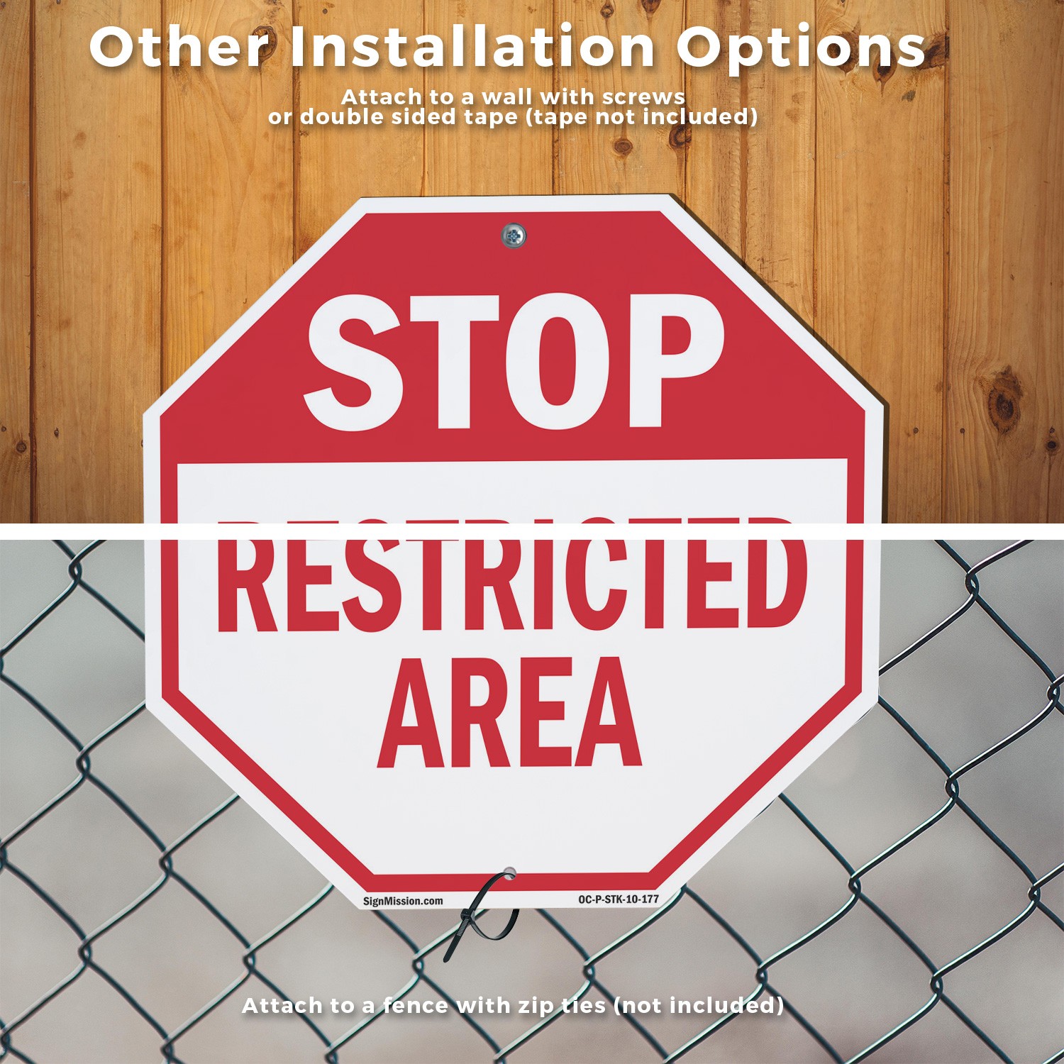 Stop Restricted Area Octagon Sign With Stake Weather Resistant UV Protected