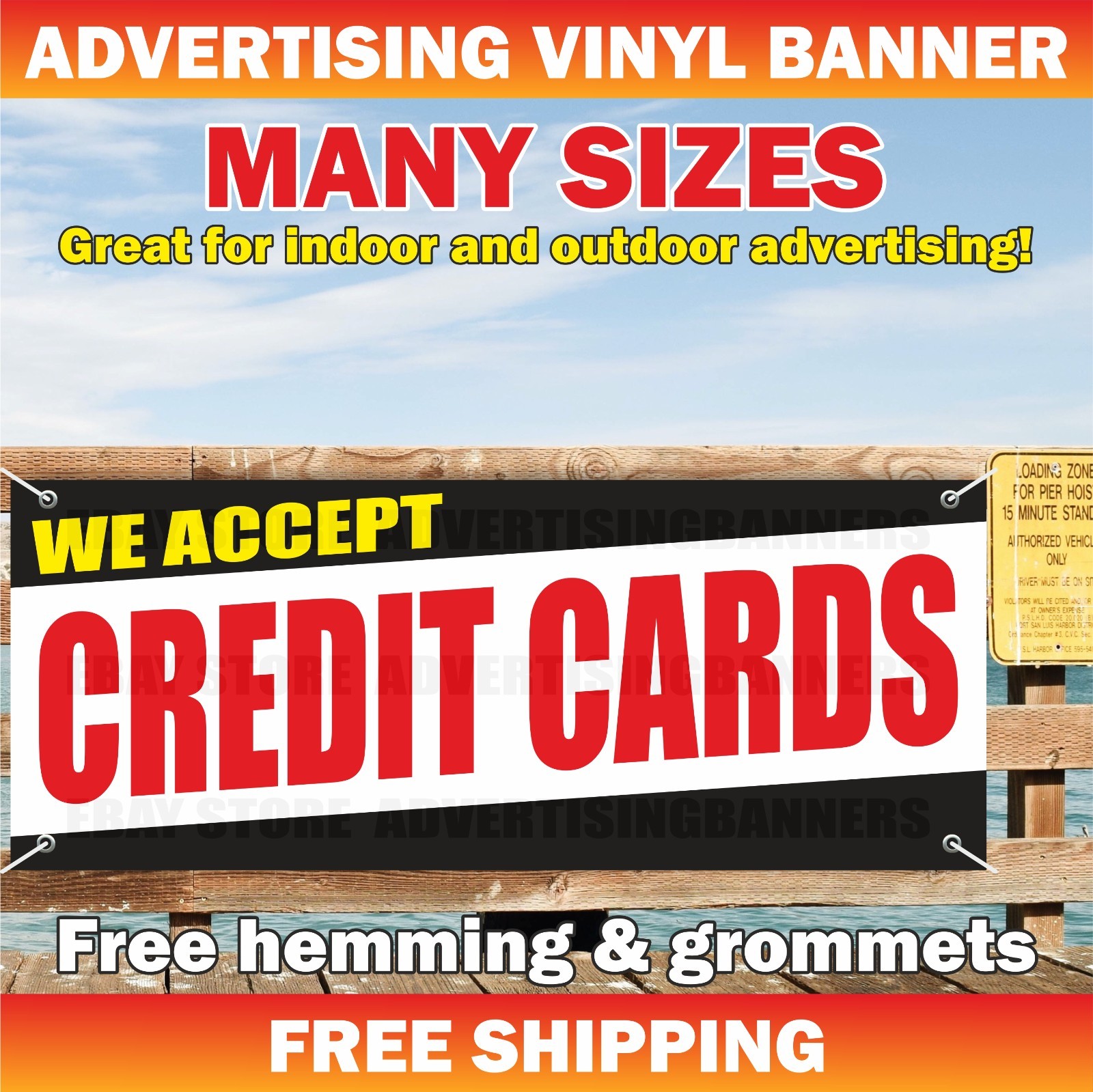 WE ACCEPT CREDIT CARDS Advertising Banner Vinyl Mesh Sign Bank Cash Loan Pay