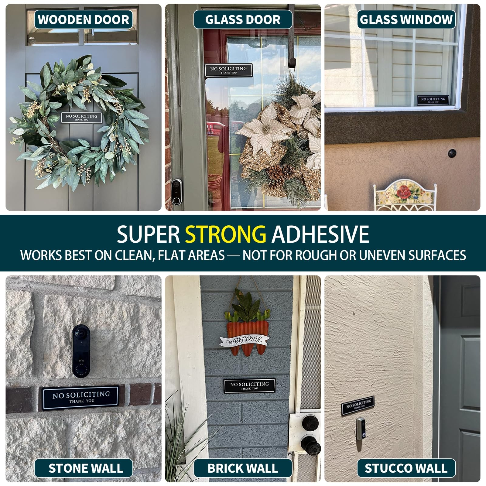 No Soliciting Sign for House — Keep Solicitors Away, with Strong Adhesive Tap…