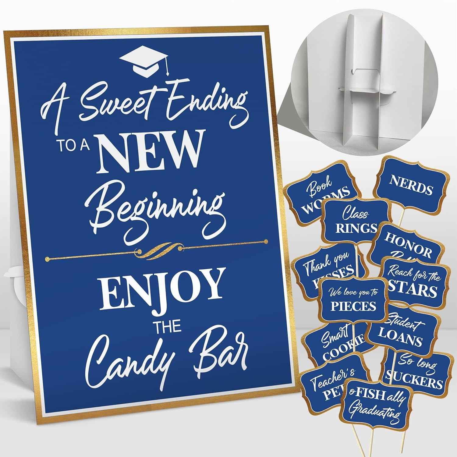 2025 Graduation Candy Buffet Signs Decorations Blue Grad Party Dessert Table Si