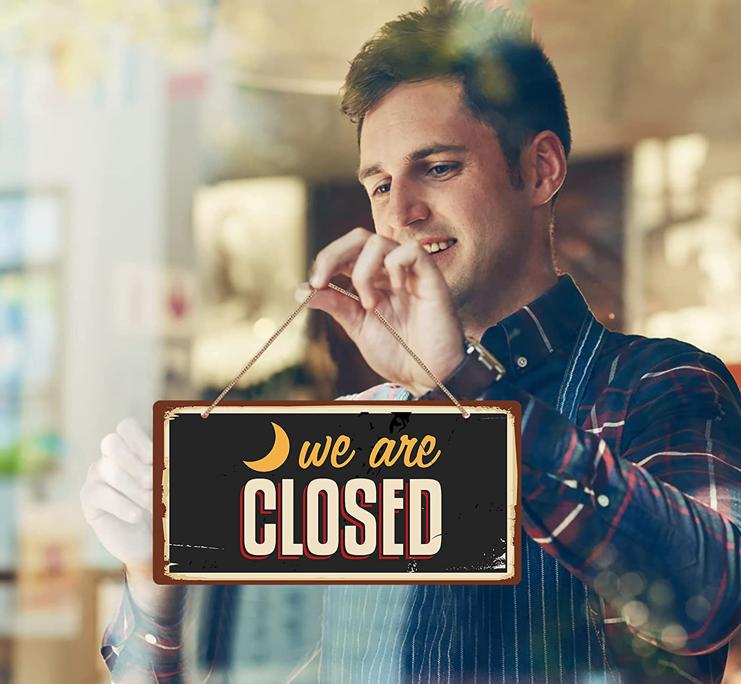 Double Sided Open/Closed Signs – 12″ x 6″ Business Hours Signs for Window/Door