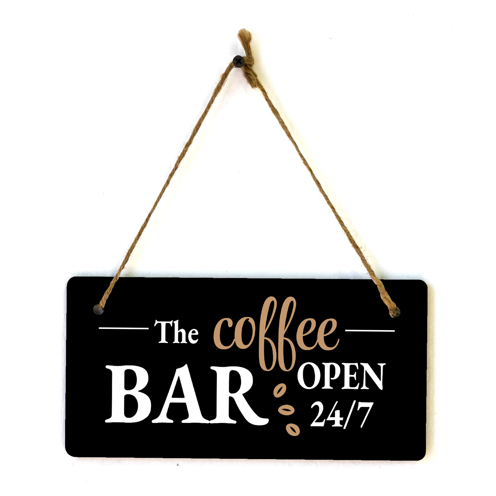 The Coffee Bar Open 24/7 5″ x 10″ Hanging Wall or Door Sign | Funny Coffee Decor