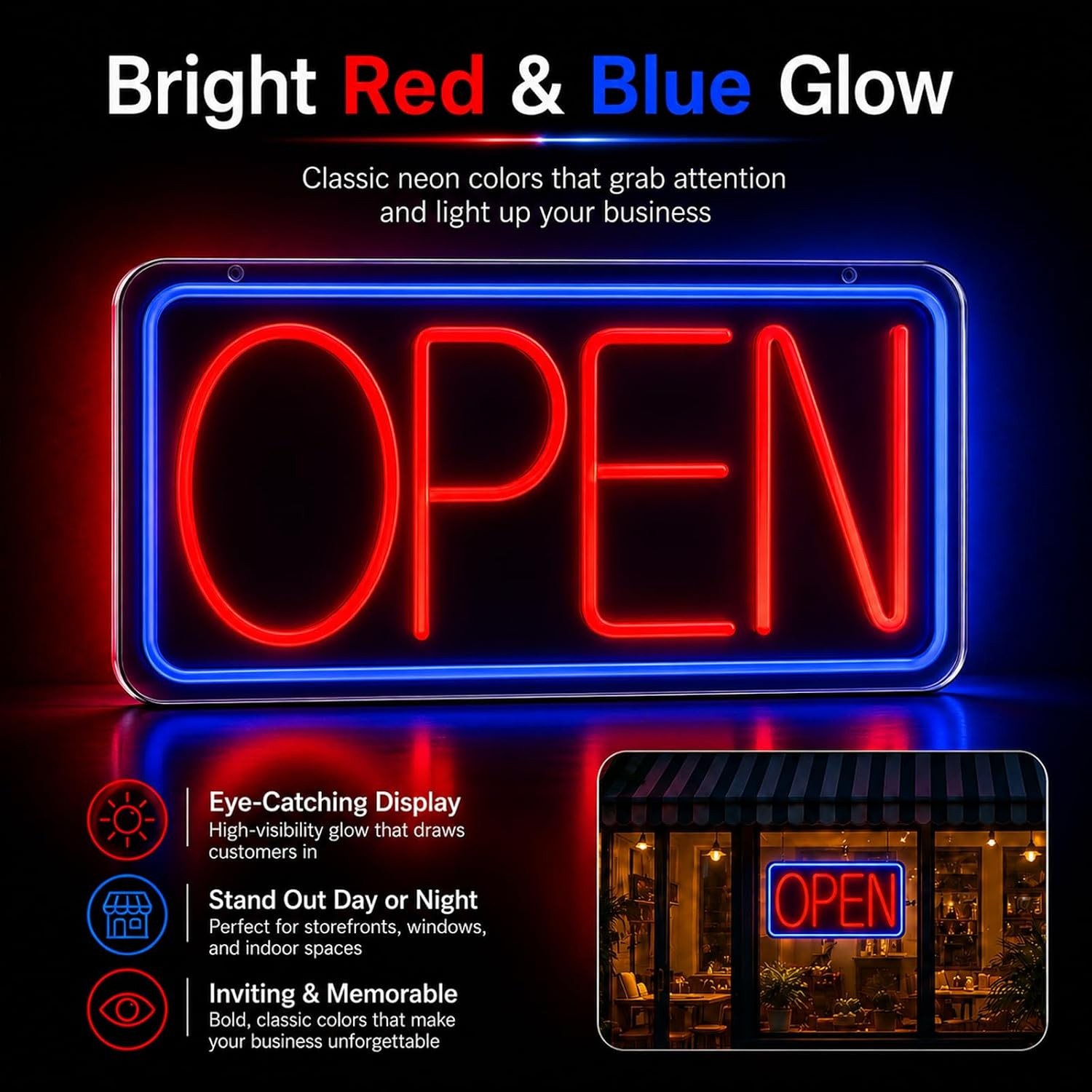Open Sign Neon Light 17″ X 9.3″ LED Open Sign for Business Window Ultra Bright